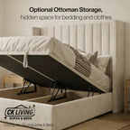 Luxury storage bed with ottoman lift mechanism for bedding and clothes, modern upholstered design