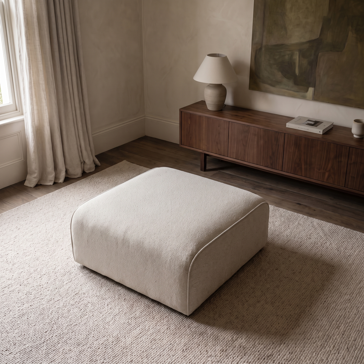 Maison Footstool viewed from above in a warm neutral living room