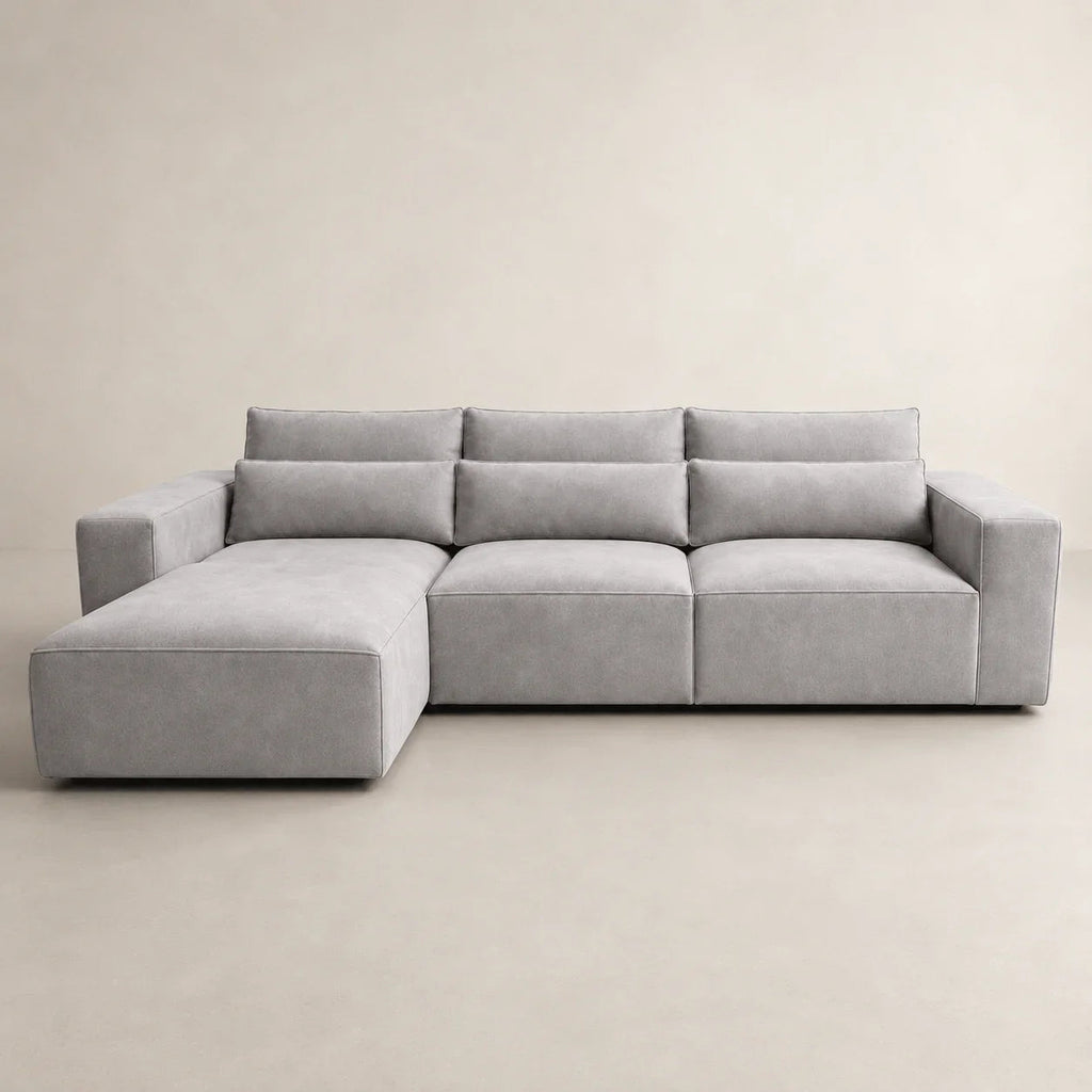 Modern grey sectional sofa with chaise lounge, luxury living room furniture