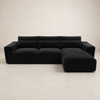 Black velvet L-shaped sectional sofa with chaise lounge, modern luxury living room furniture