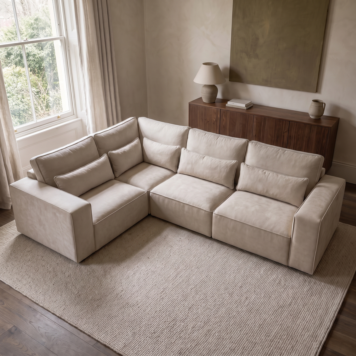 Maison 4 Piece Modular Corner Sofa - Single Corner viewed from above in a warm neutral living room