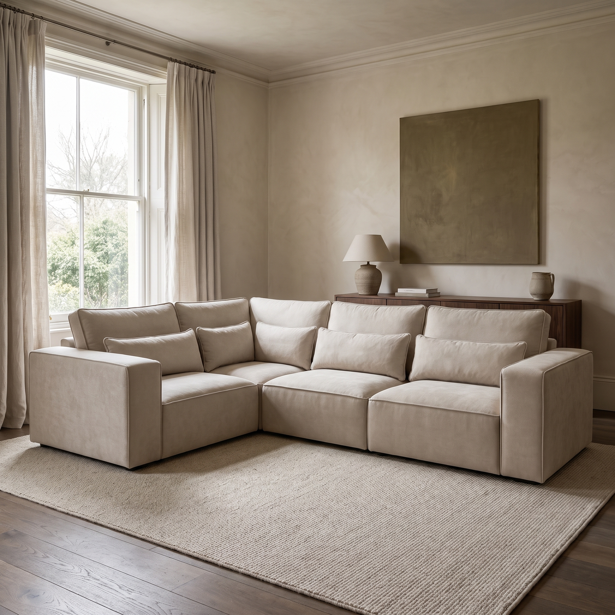 Maison 4 Piece Modular Corner Sofa - Single Corner in a warm neutral living room with natural window light