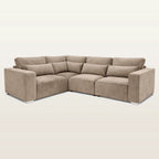 Beige sectional sofa with plush cushions, modern L-shape design for luxury living rooms