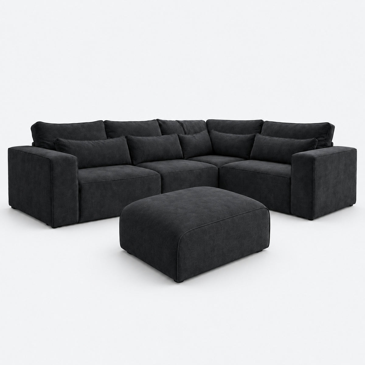Maison 5 Piece Double Corner Sofa & Footstool Bundle - Black Storm