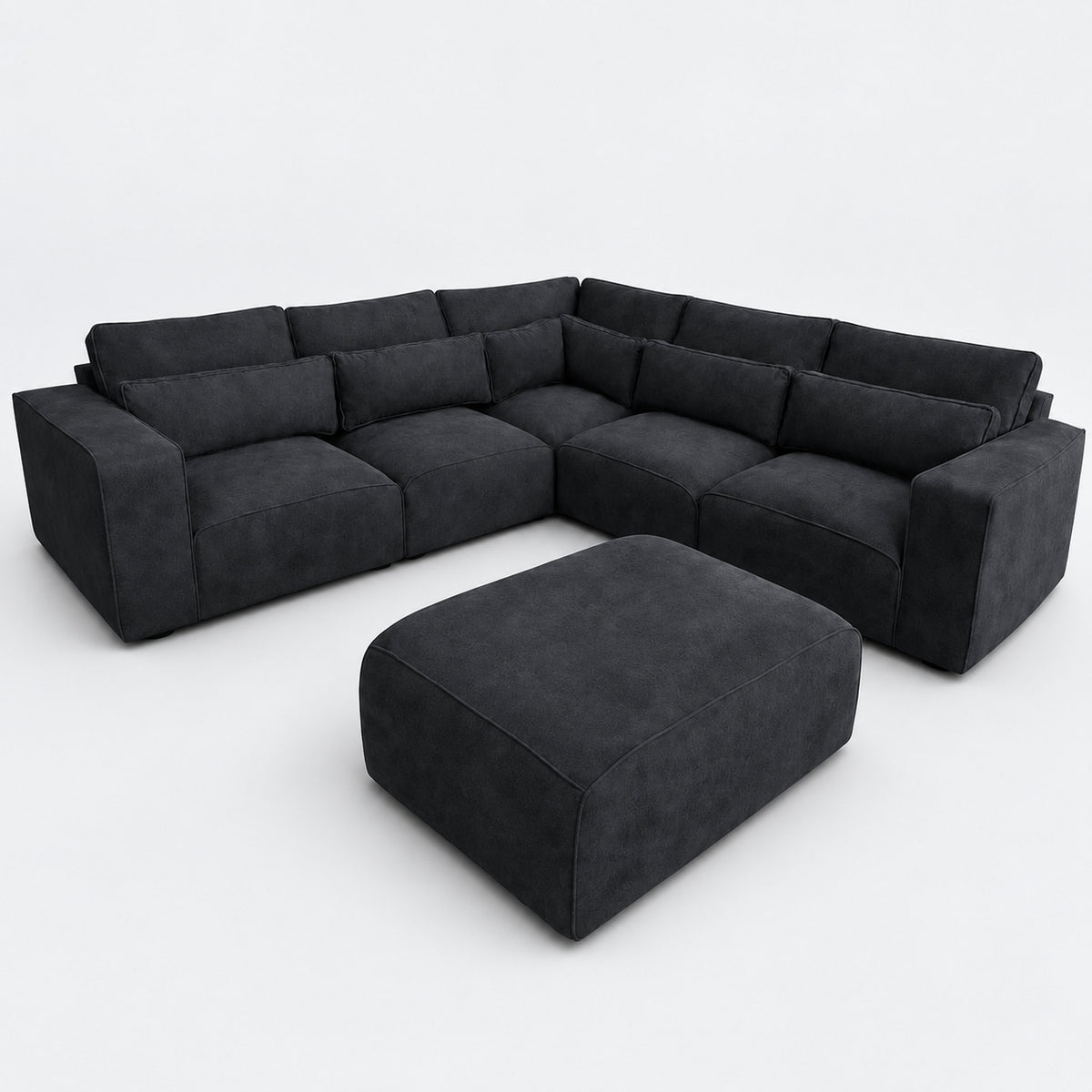 Maison 5 Piece Double Corner Sofa & Footstool Bundle - Midnight Noir