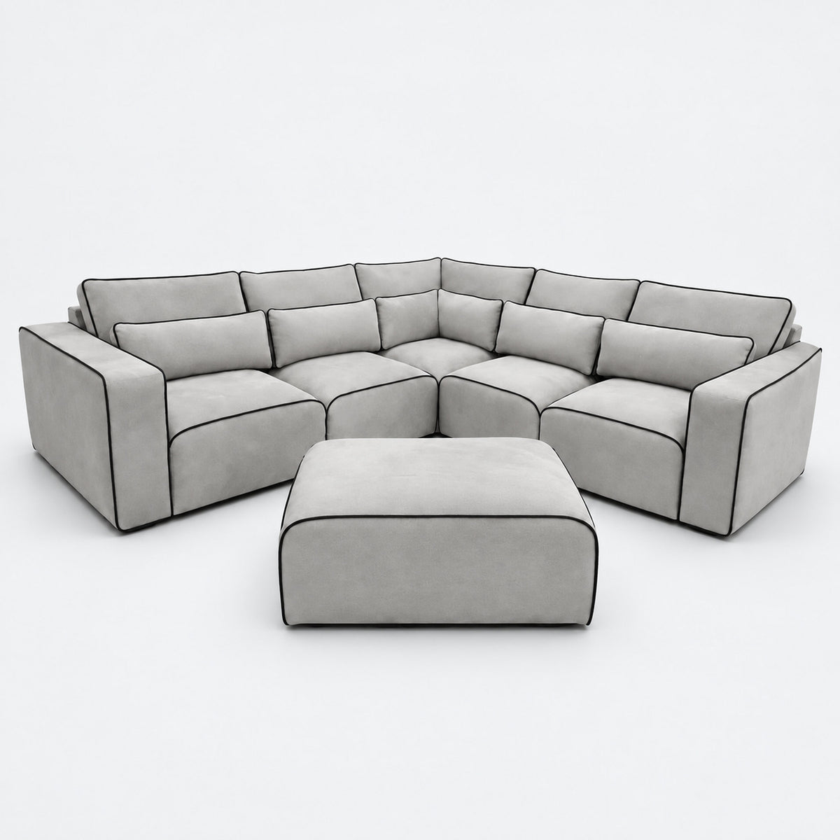 Maison 5 Piece Double Corner Sofa & Footstool Bundle - Silver Black