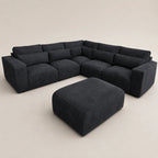 Black modular sectional sofa with matching ottoman, luxury living room furniture