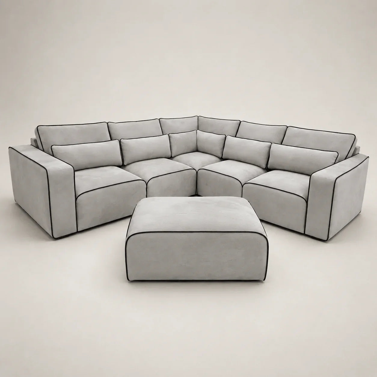 Maison 5 Piece Double Corner Sofa & Footstool Bundle - Silver Black