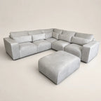 Luxury grey sectional sofa with matching ottoman, modern design for living room comfort