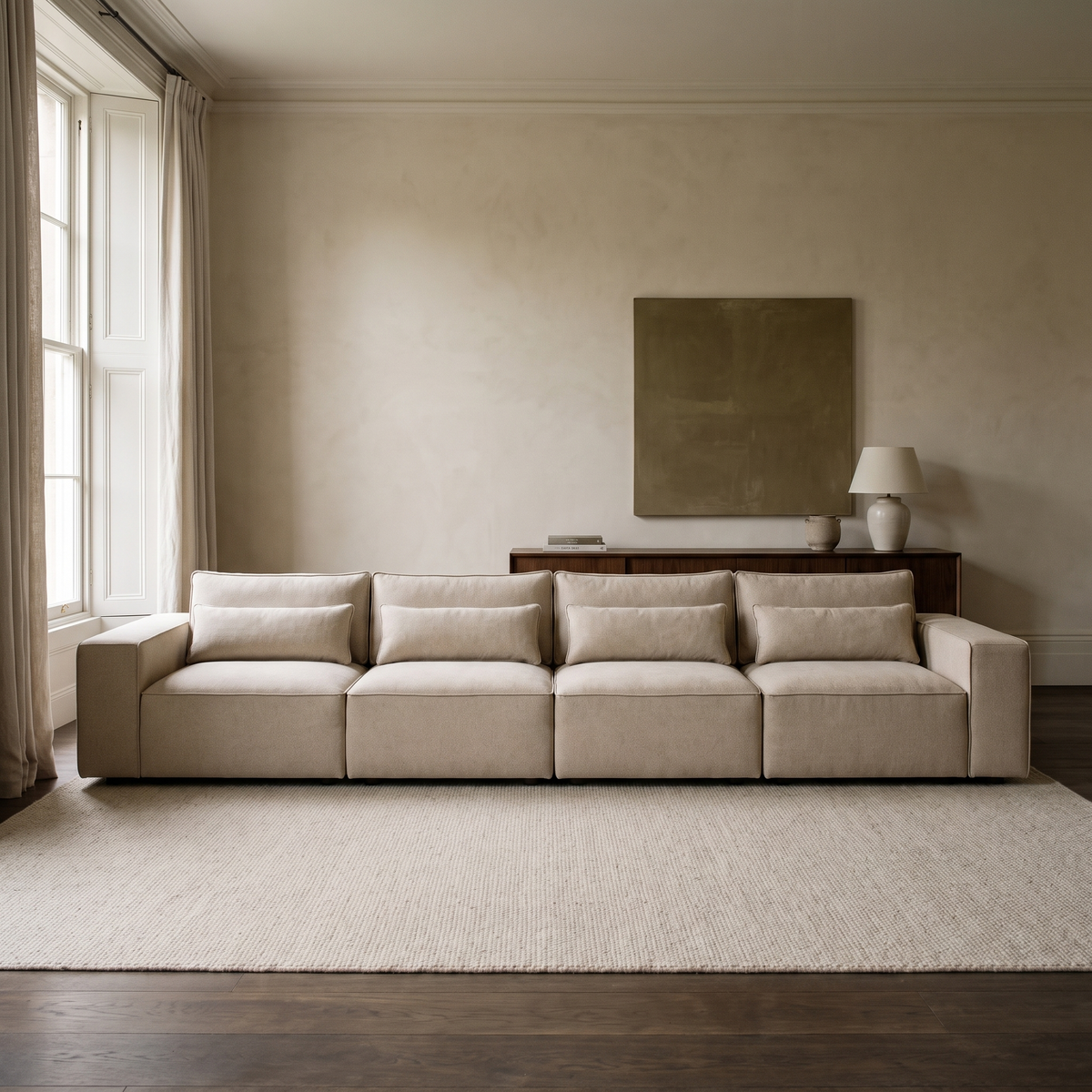 Maison XXL Modular Sofa in a warm neutral living room with natural window light