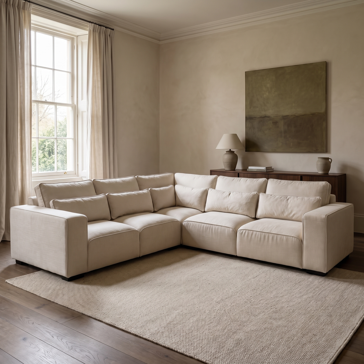 Maison 5 Piece Double Corner Sofa in a warm neutral living room with natural window light