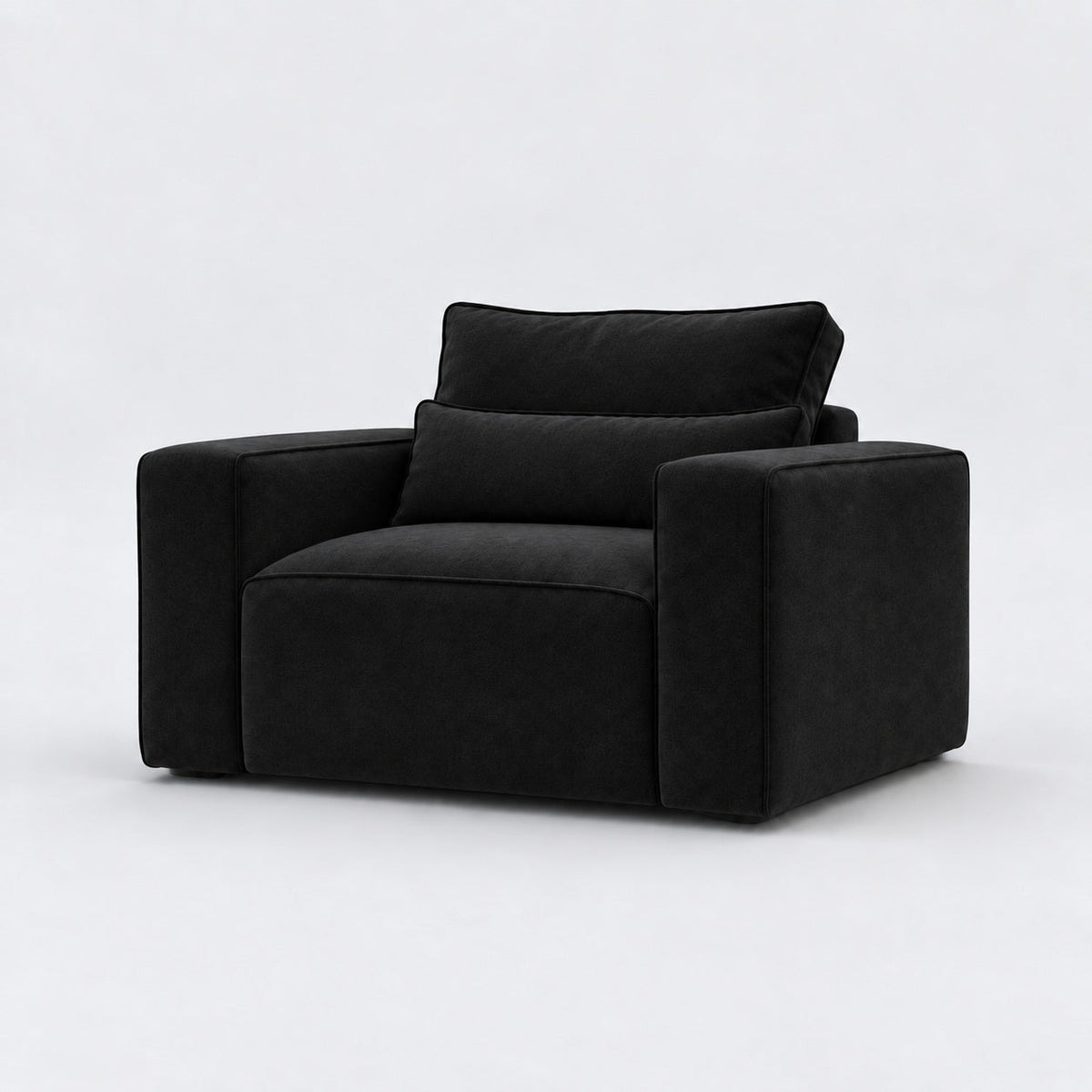Maison Armchair — Midnight Noir, lumbar support cushions and rounded piping