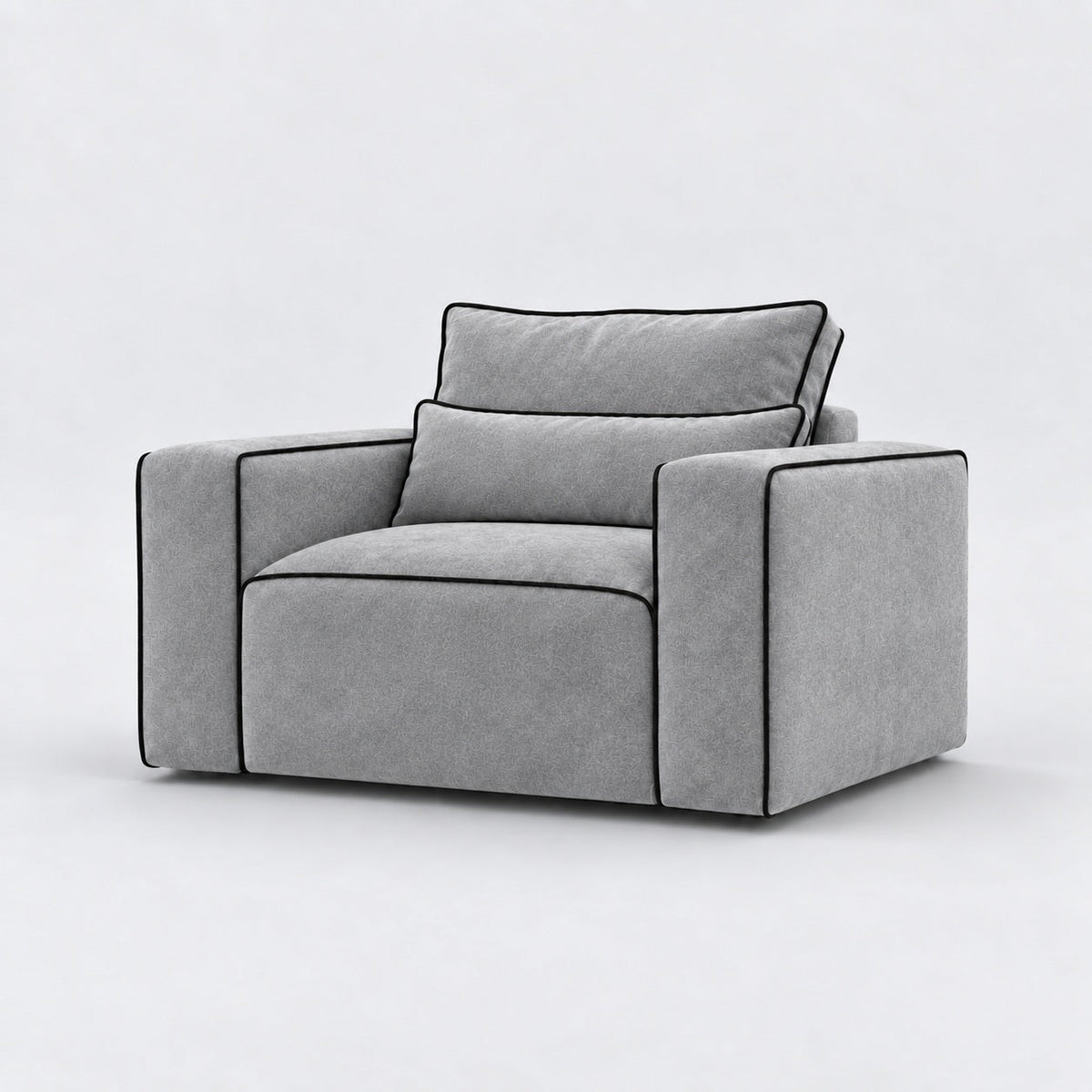 Maison Armchair — Silver With Black Piping, lumbar support cushions and rounded piping