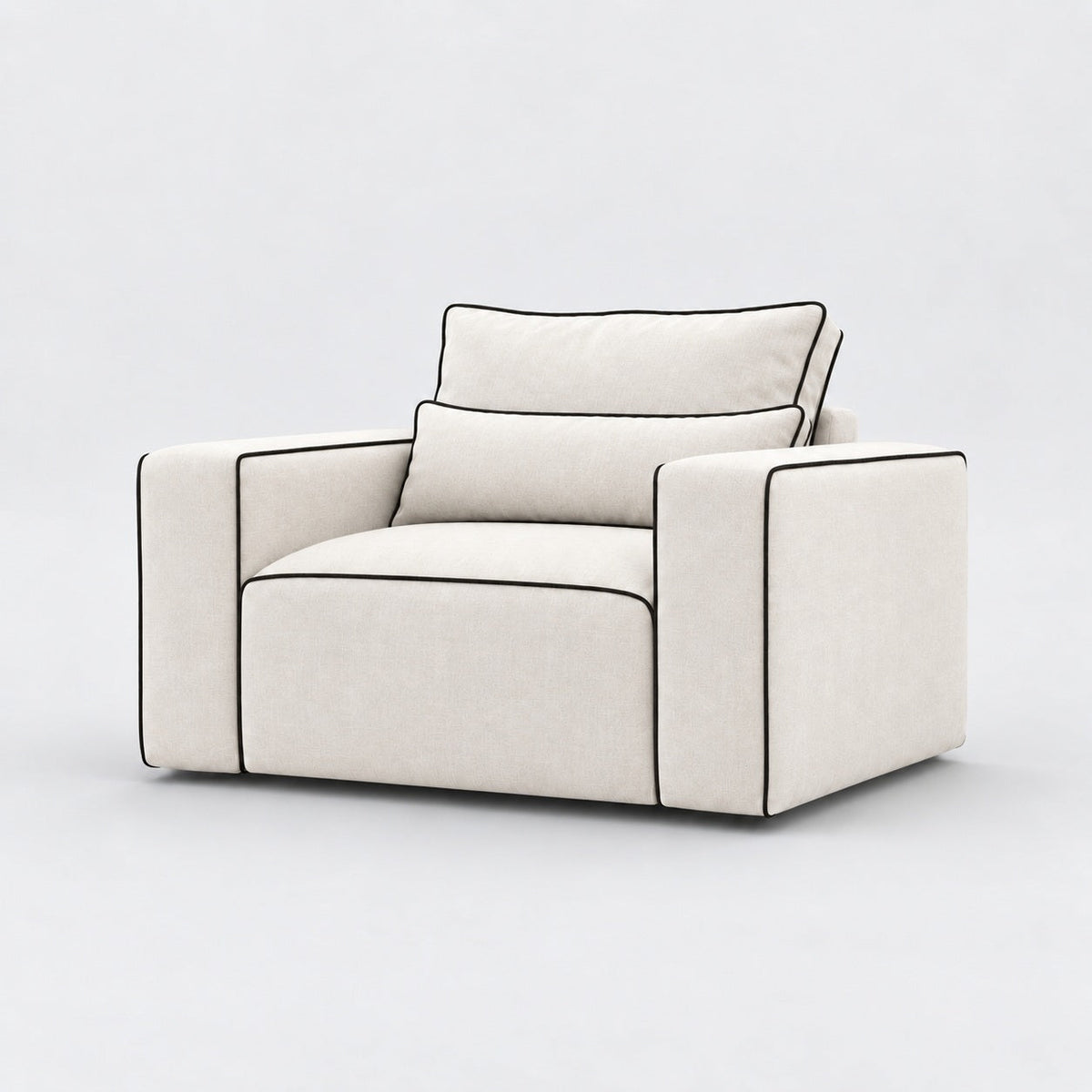 Maison Armchair — White Truffle, lumbar support cushions and rounded piping