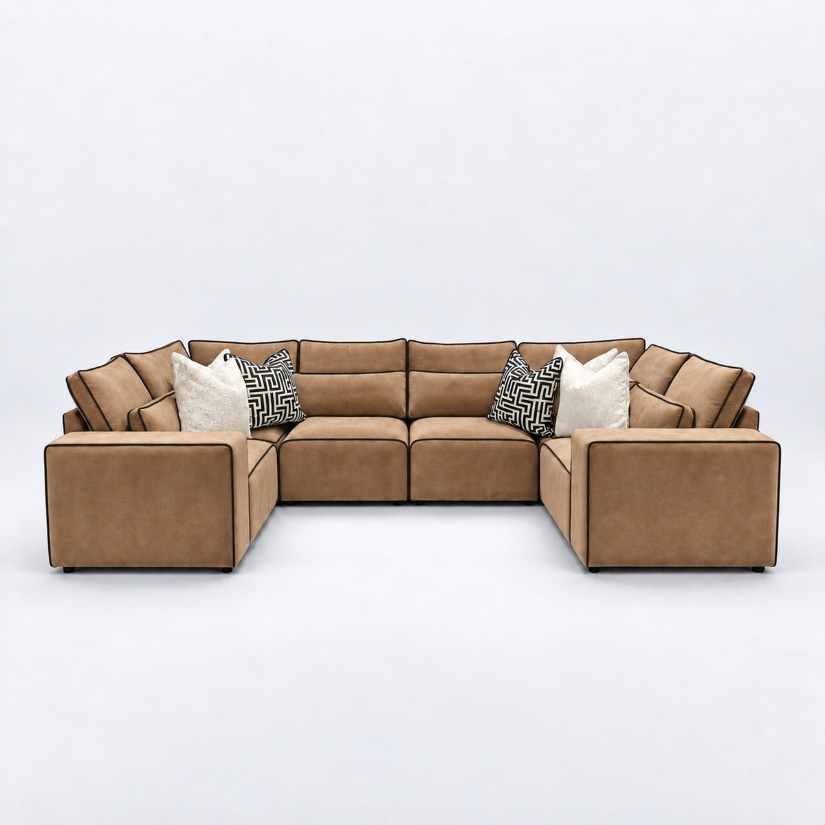 Maison Closed-End U-Shape Sofa in caramel mars with black piping
