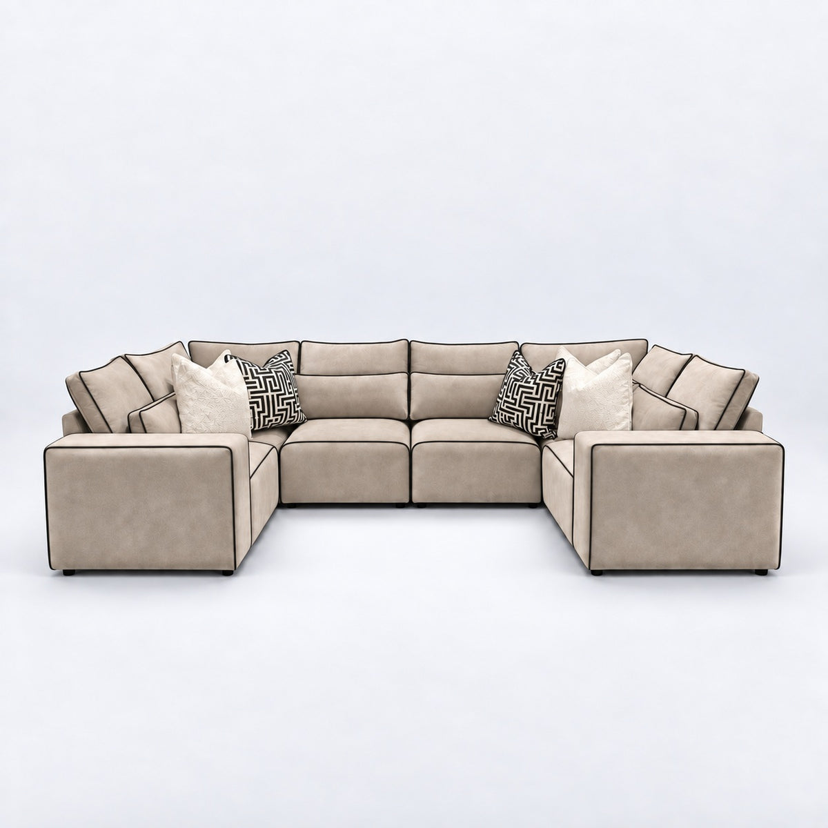 Maison Closed-End U-Shape Sofa in white truffle with black piping