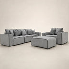 Modern grey sectional sofa with matching armchair and ottoman, luxury living room furniture set