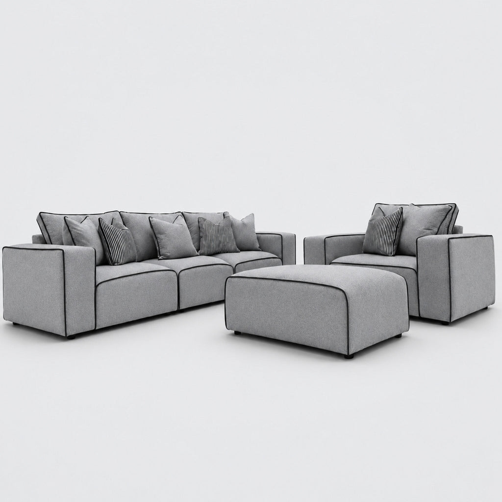 Maison Premium Sofa Set - Silver With Black Piping clean catalogue