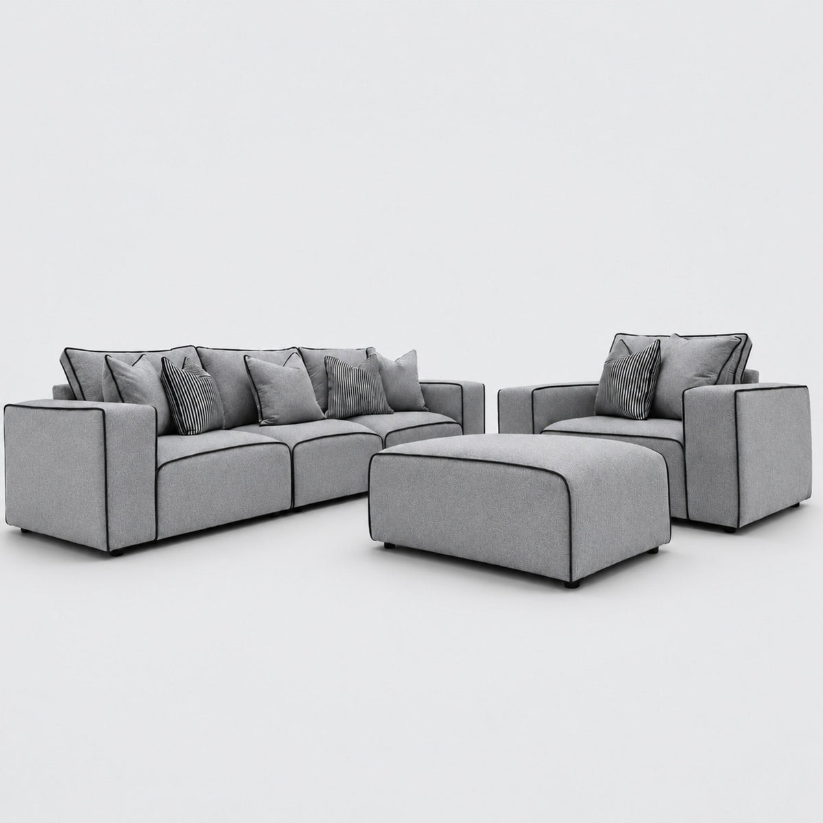 Maison Premium Sofa Set - Silver With Black Piping clean catalogue