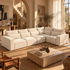 Maison 5 Piece Modular Single Corner Sofa in Vanilla Cream in a sunlit home