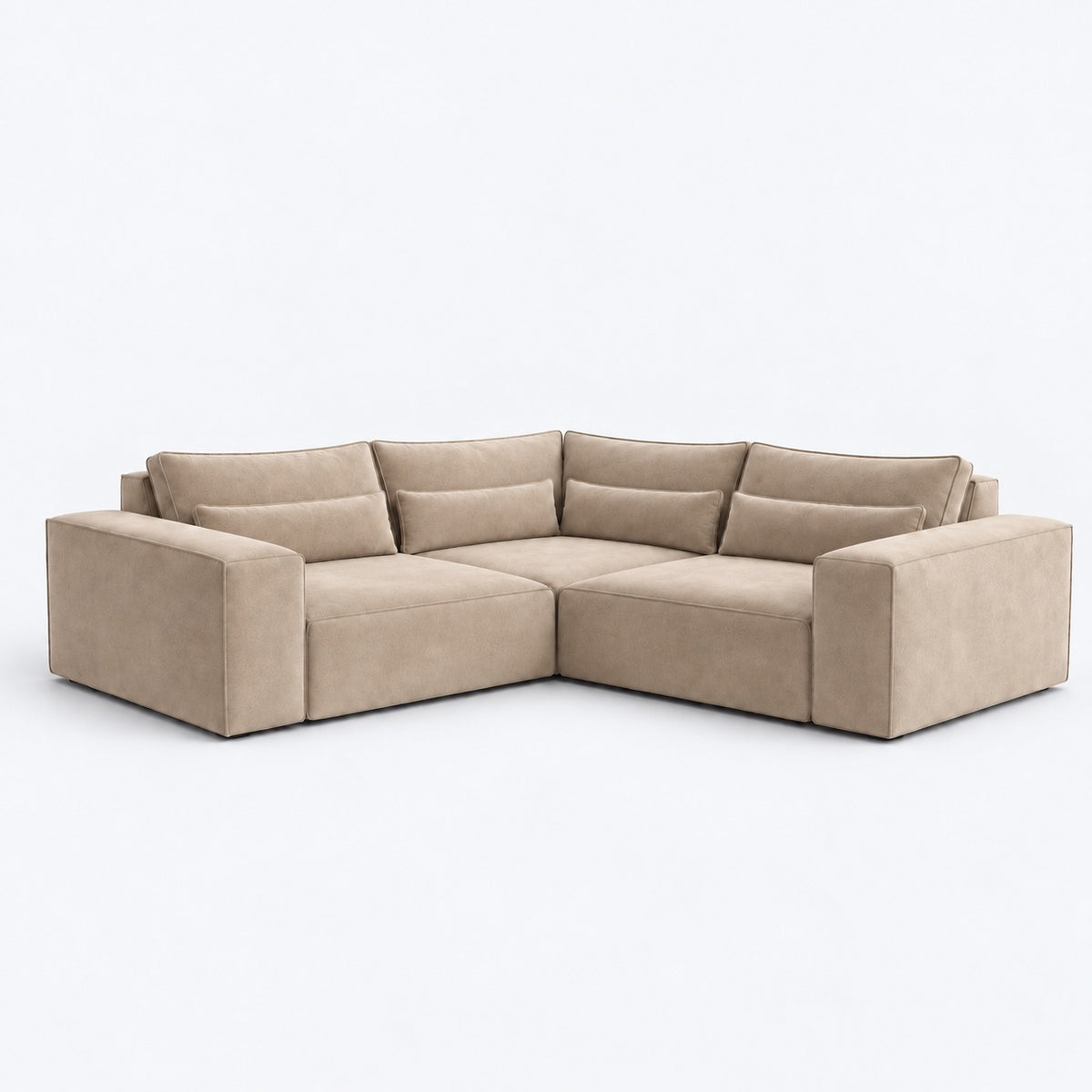 Maison Small Double Corner Sofa in Champagne Mink with lumbar cushions
