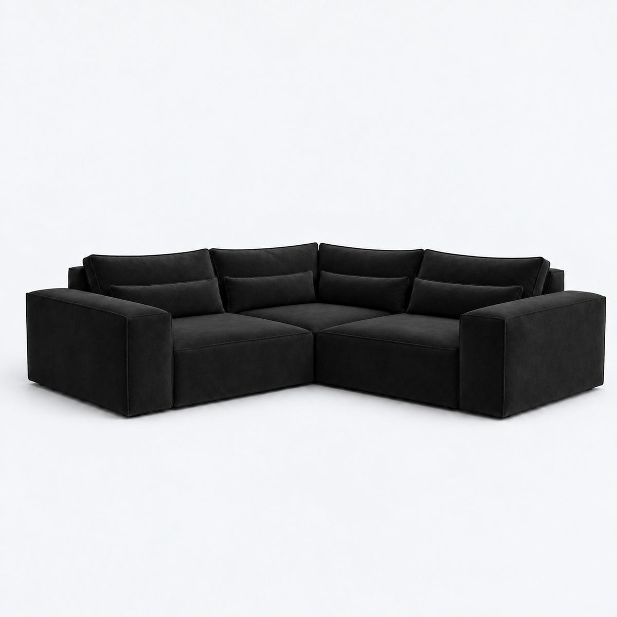 Maison Small Double Corner Sofa in Midnight Noir with lumbar cushions