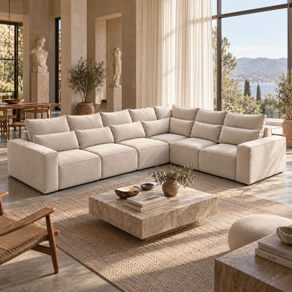 Maison 6 Piece XL corner sofa in Vanilla Cream in a sunlit designer living room