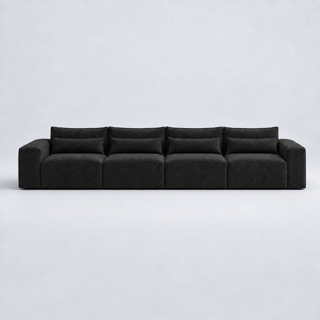 Maison XXL Sofa — Midnight Noir, lumbar support cushions and rounded piping