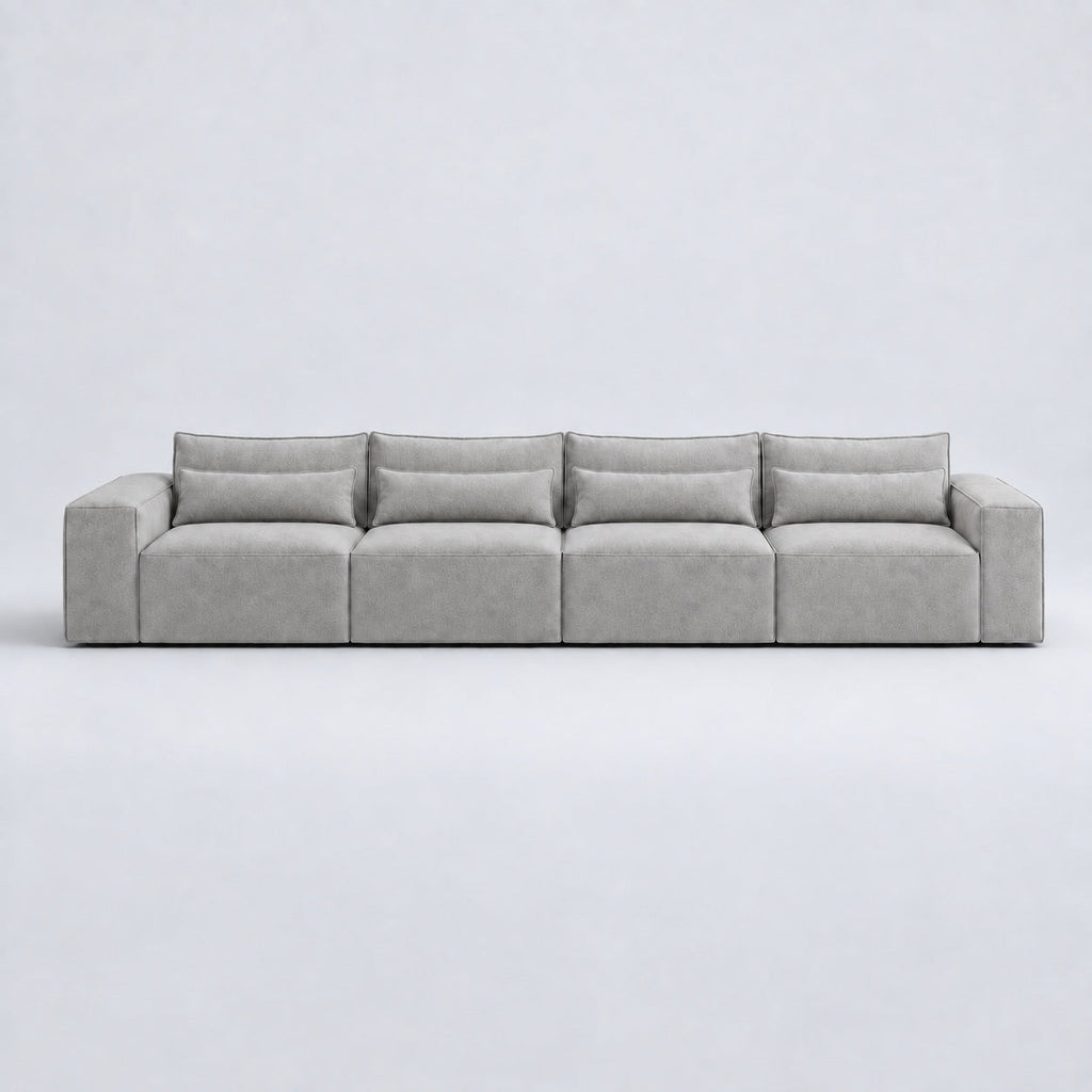 Maison XXL Sofa — Silver, lumbar support cushions and rounded piping