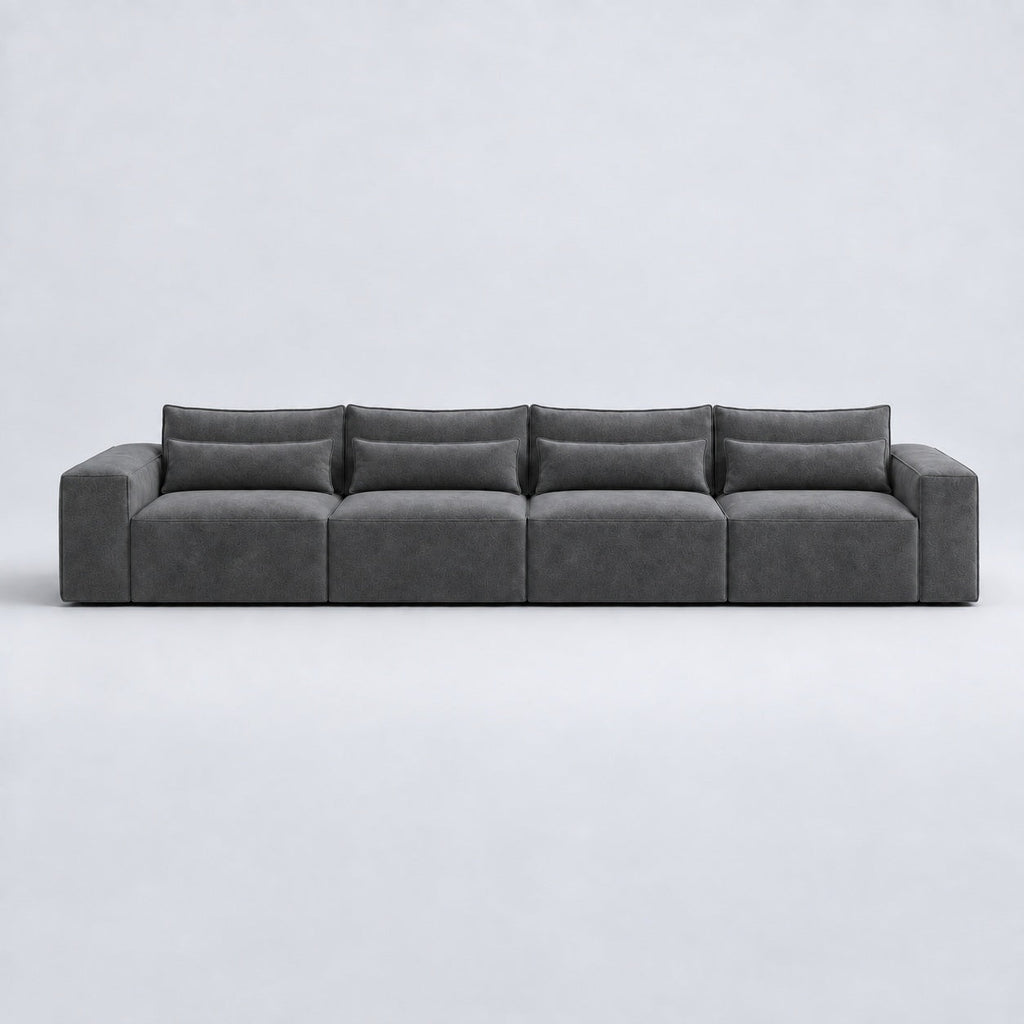 Maison XXL Sofa — Smoked Steel, lumbar support cushions and rounded piping