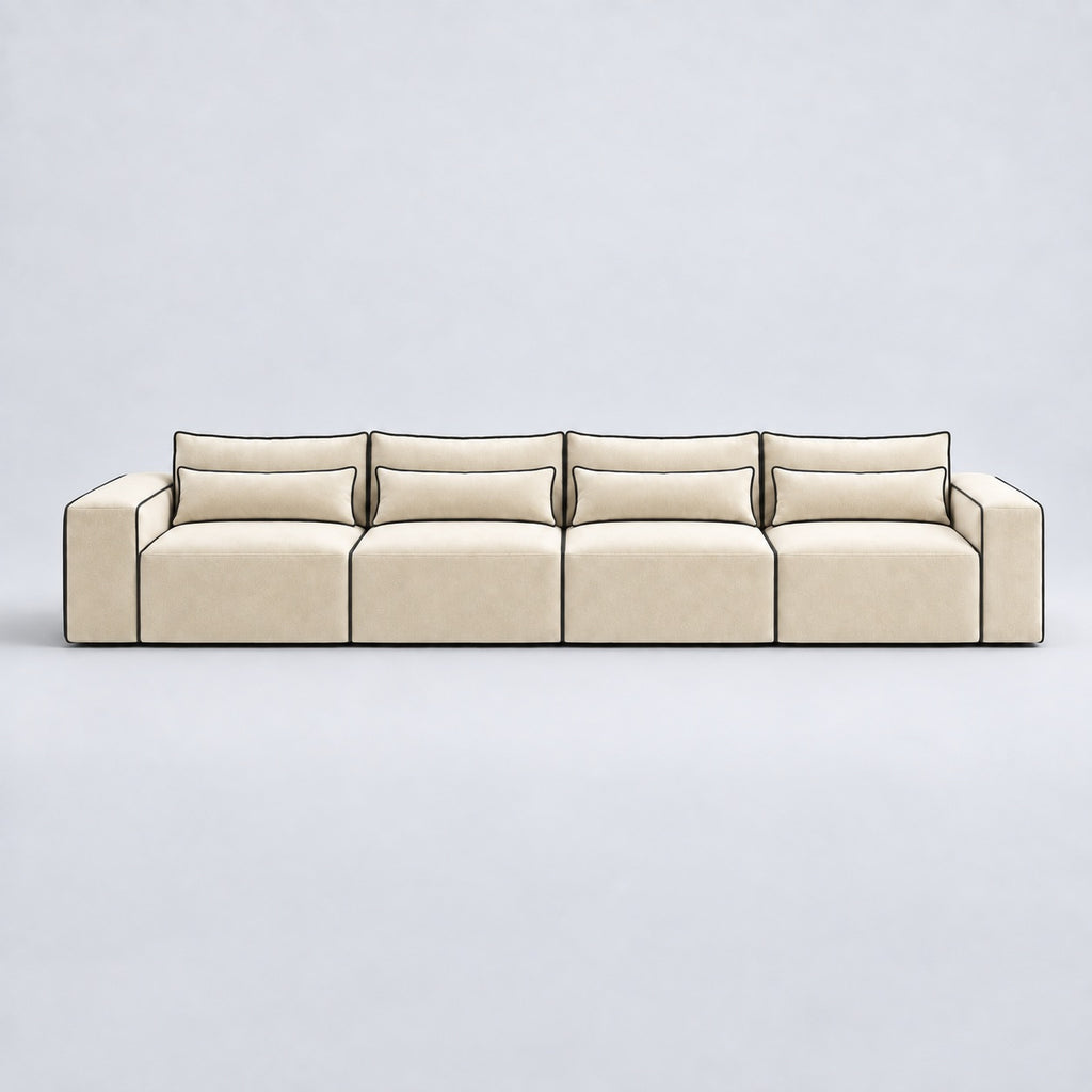 Maison XXL Sofa — White Truffle, lumbar support cushions and rounded piping
