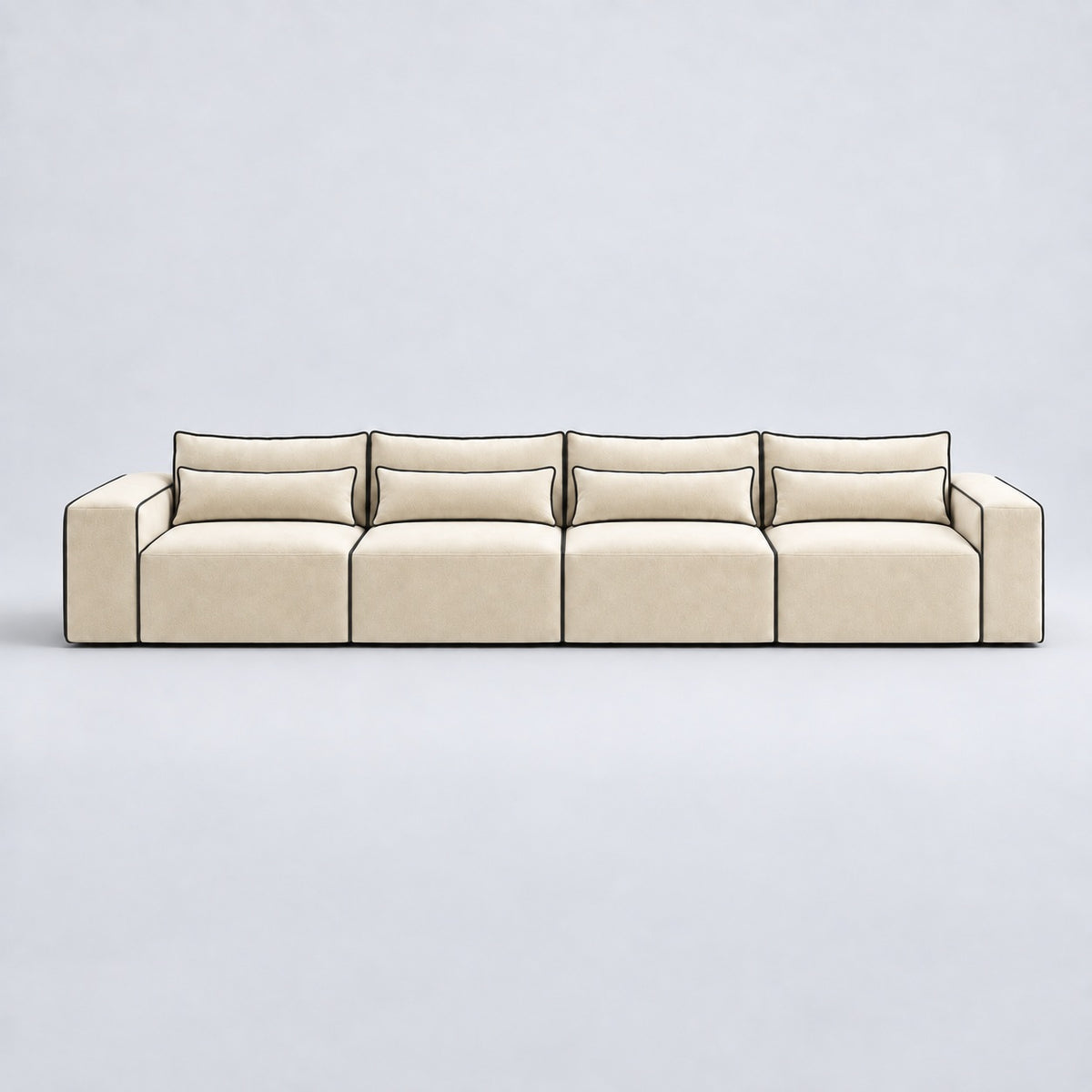 Maison XXL Sofa — White Truffle, lumbar support cushions and rounded piping