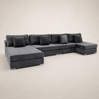 Luxury dark grey sectional sofa with chaise and plush cushions, modern living room furniture