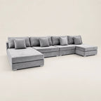 Luxury grey velvet sectional sofa with chaise lounges and matching cushions, ideal for modern living rooms