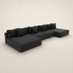 Luxury black modular sectional sofa with chaise lounges and plush cushions, ideal for modern living rooms.