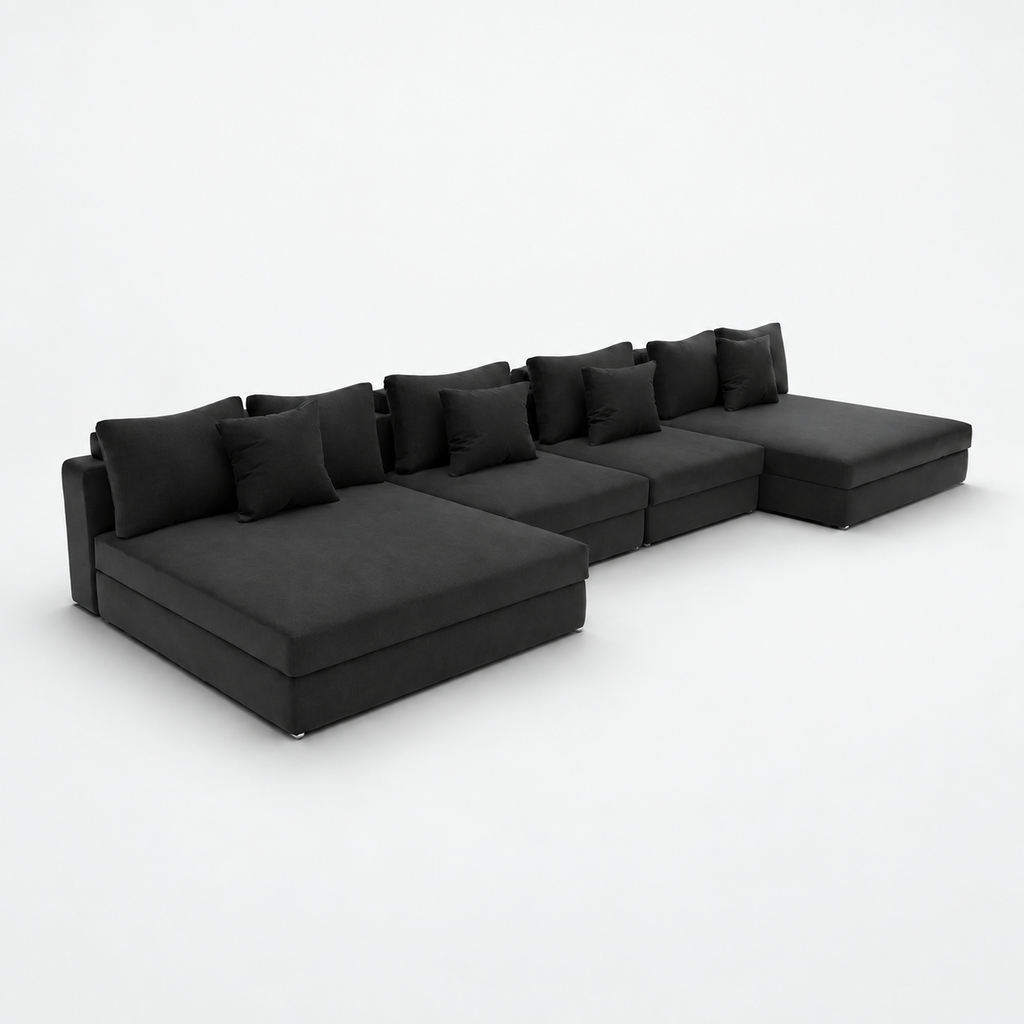 Marcelo Cinema Sofa in Midnight Noir on a cold light grey studio background