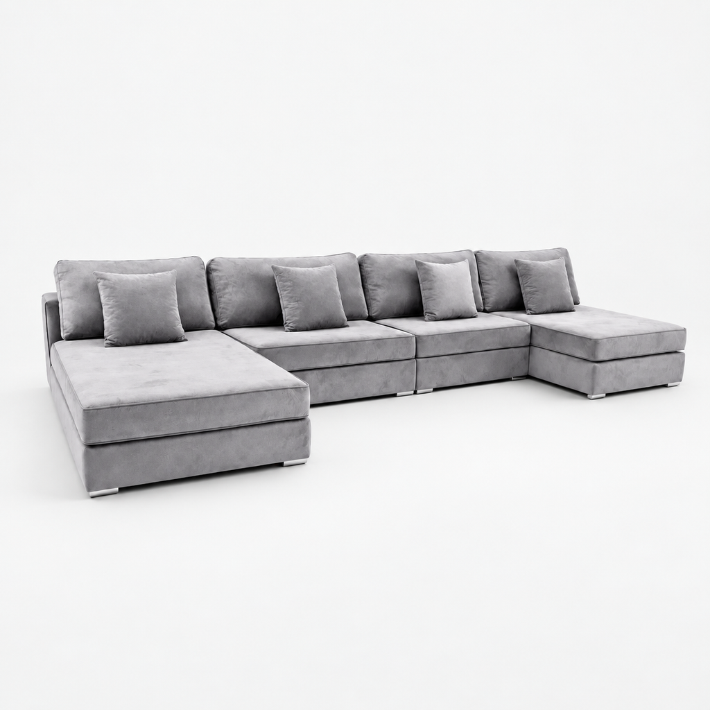 Marcelo Cinema Sofa in Silver on a cold light grey studio background