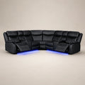 Black leather recliner sectional sofa with blue LED lighting and cup holders