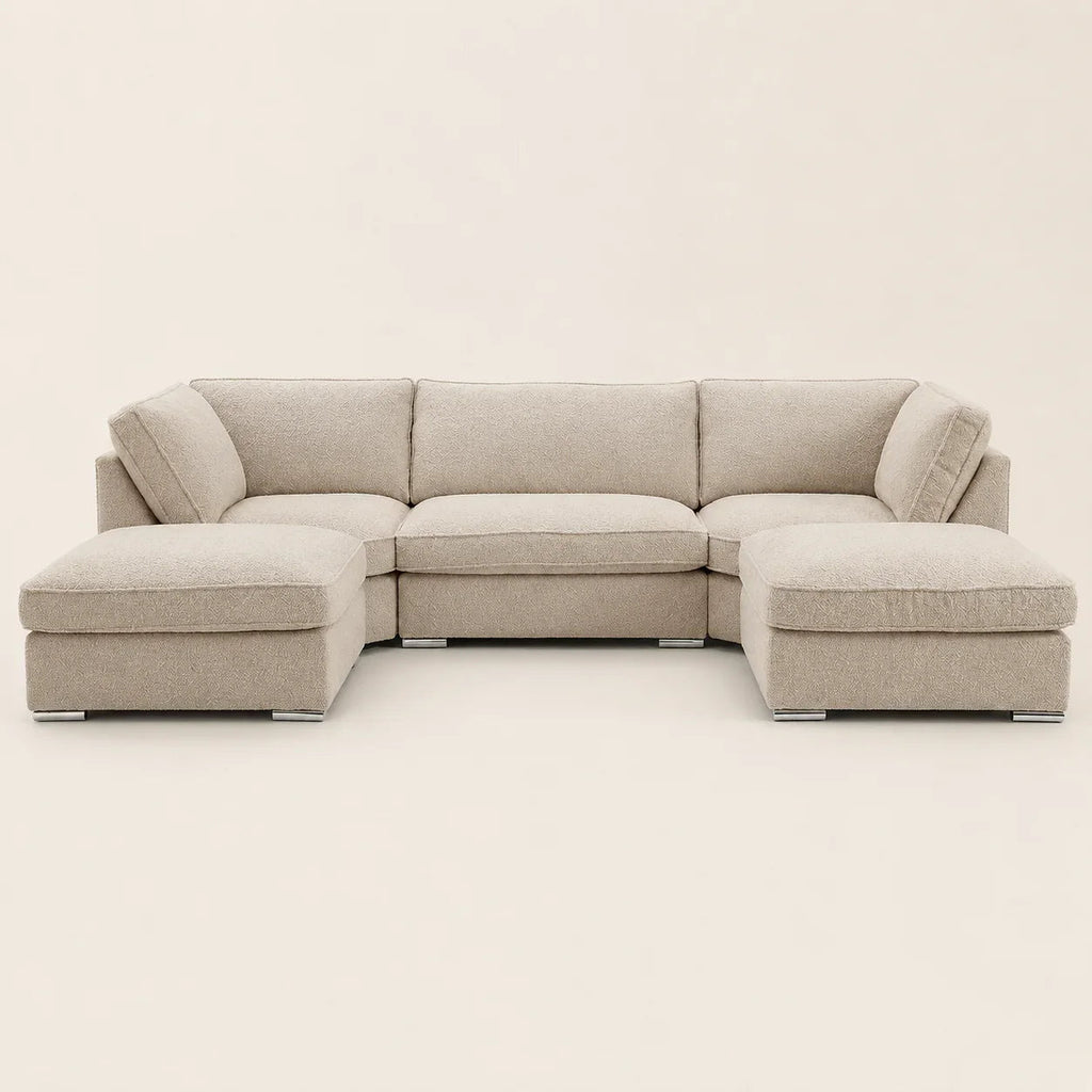 Luxury beige sectional sofa with chaise lounges, modern design for living room comfort