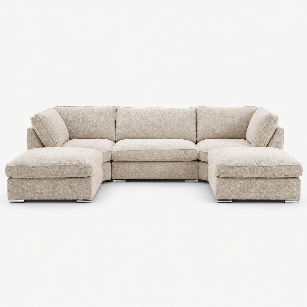 Maxim Boucle U Shape Sofa — Bouclé Meringue — cold light grey clean studio