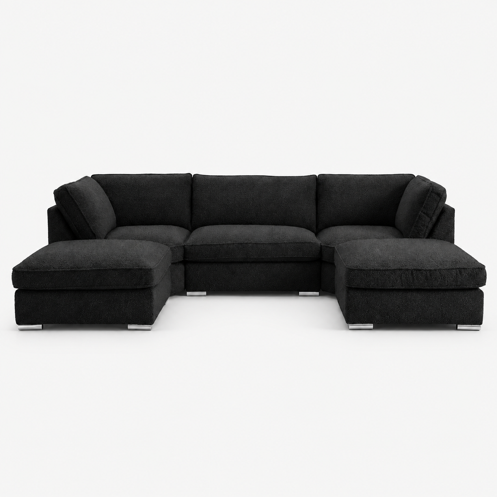 Maxim Boucle U Shape Sofa — Bouclé Midnight — cold light grey clean studio