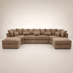 Luxury brown sectional sofa with chaise lounges and plush cushions, perfect for modern living rooms.