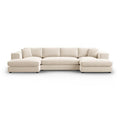 Modern U-shaped luxury sofa in cream fabric with plush cushions, sectional seating, front view