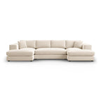 Modern U-shaped luxury sofa in cream fabric with plush cushions, sectional seating, front view