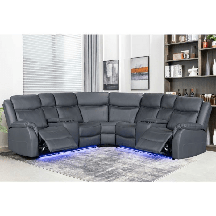 Monica Electric Recliner Corner Sofa With Led Lights - Grey Couchek