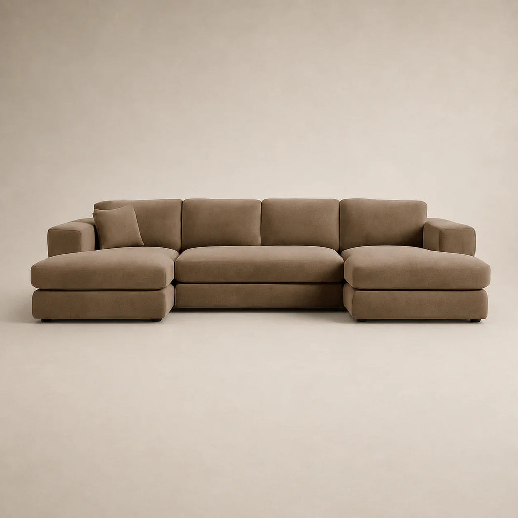 Luxury brown sectional sofa with chaise lounges, modern design for living room comfort
