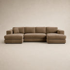 Luxury brown sectional sofa with chaise lounges, modern design for living room comfort