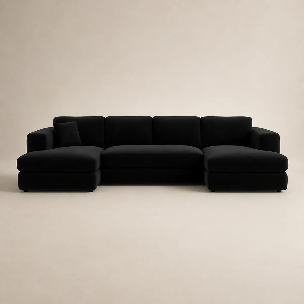 Luxury black sectional sofa with chaise lounges, modern design for contemporary living rooms