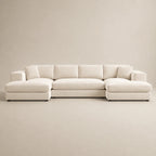 Luxury cream sectional sofa with chaise lounges, modern design for living room comfort