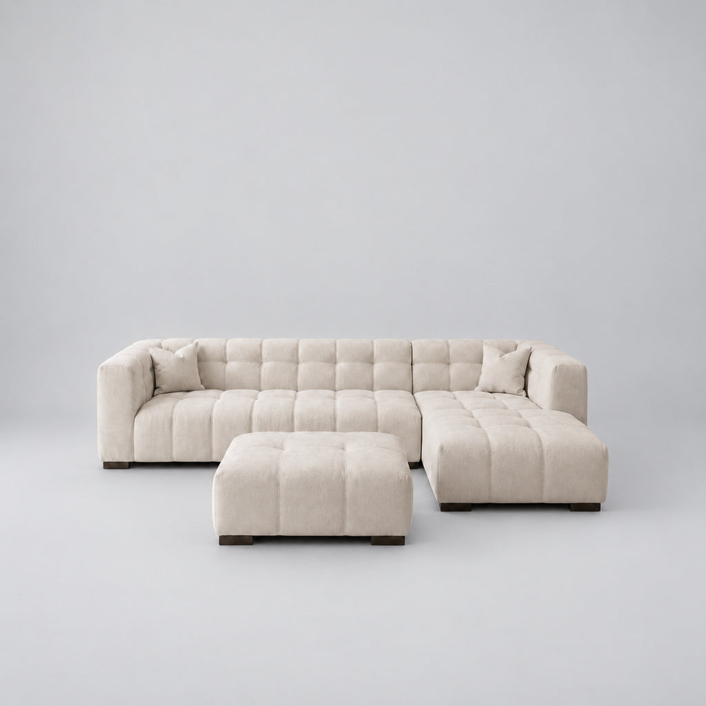 Novara Channel-Tufted Cinema Corner Sofa - Zara Cream - 330cm clean studio